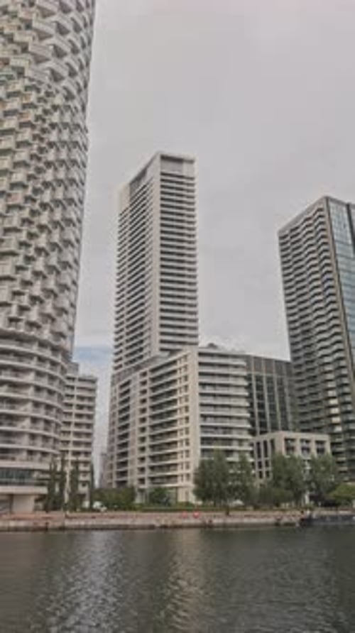 Skyline of Canary Wharf London Docklands Vertical