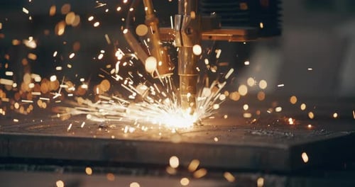 Close Up Metal Cutting Machine with Sparks