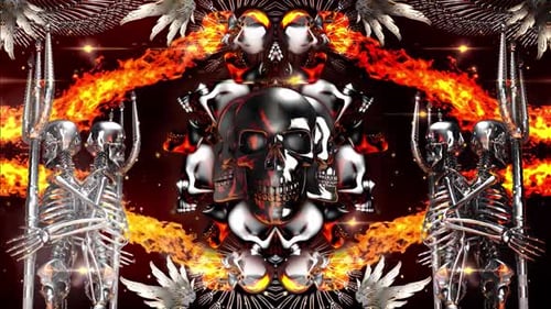 Infernal Metallic Skulls and Skeletons with Fire Loop