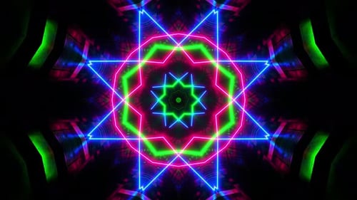 Colorful animation design with neon colors and black background. Kaleidoscope VJ loop