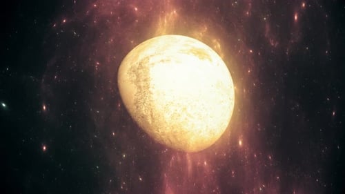 Rotating Glowing Planet in Cosmic Nebula Scene