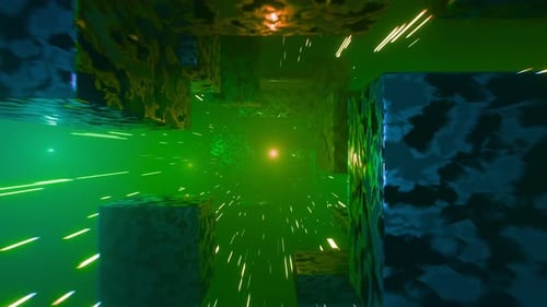 Túnel futurista abstracto a través de cúbicas brillantes de neón en movimiento. Animación en bucle