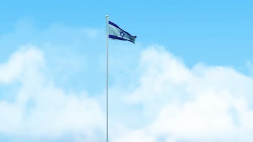 Realistic Israel National Flag Waving in Blue Sky