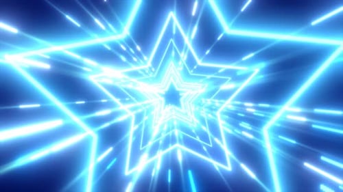 Abstract blue energy futuristic hi-tech tunnel of flying stars and lines neon , 4k video, 60 fps