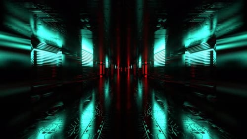 Turquoise And Red Alien Cyber Track With Neon Lights Background VJ Loop In 4K