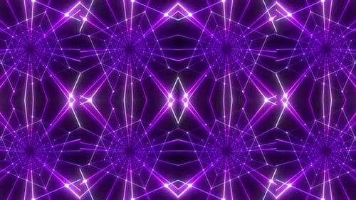 Dynamic neon grid tunnel pulsates with vibrant purple light