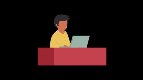 2D Flat Design Person Working on Laptop Animation