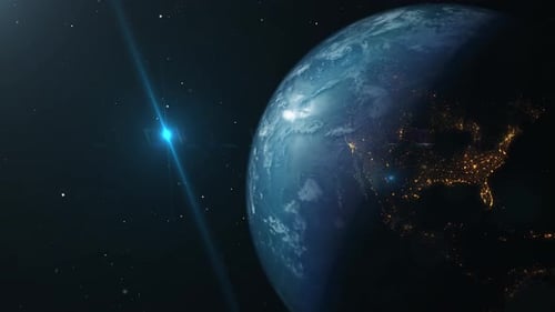 Cinematic Rotating Earth with City Lights View from Space