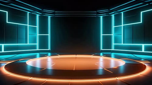 Animated Futuristic Neon Stage Background with Glowing Platform