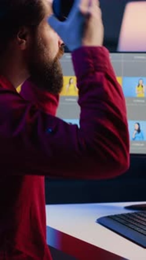 Vertical Video Photographer Creating Digital Portfolio to Showcase Work After Finishing Editing