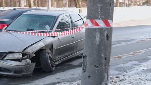 After Collision Accident on Road Car Wreck