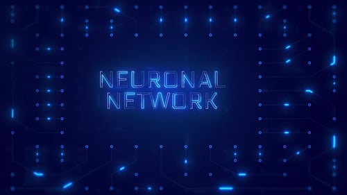 Neuronal Network Word Text with neon circuit board design or computer semiconductor design