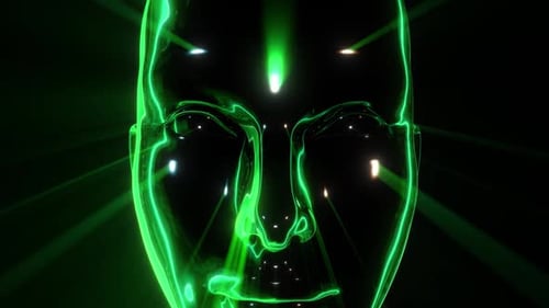 Green Neon Glowing Futuristic Humanoid Face