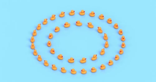 Small Yellow Rubber Ducks Move In A Circle Seamlessly In A Orthographic View