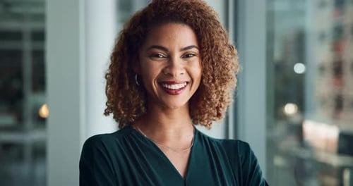 Face, lawyer or happy woman in office with confidence for court case, justice or fair legislation