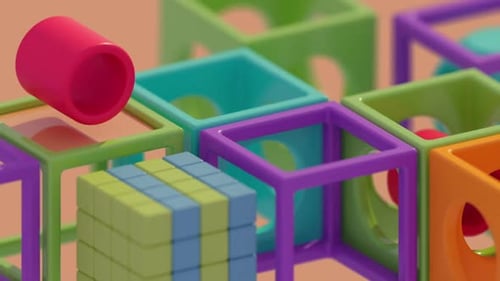 Dynamic Colorful 3D Geometric Blocks Interacting Animation