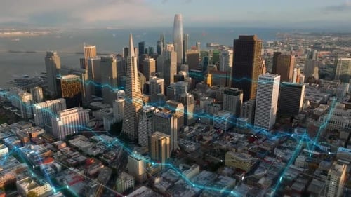 Aerial View of San Francisco with Tech Overlay