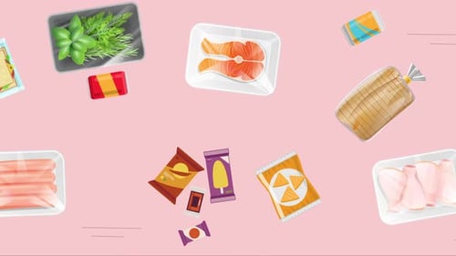 The Movement of the Conveyor with a Lot of Different Products in the Supermarket