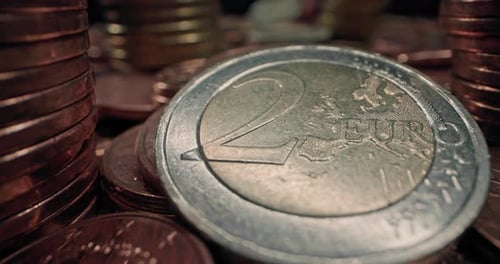 Detailed Close Up of Two Euro Coin Representing Banking Currency Exchange
