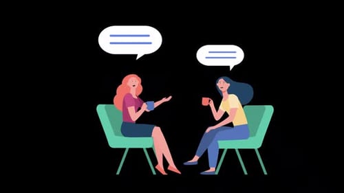 Two Women Drinking Coffee While Talking To Each Other Business Alpha Channel