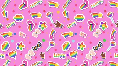 LGBTQ+ Pride Cartoon Stickers Seamless Loop Background
