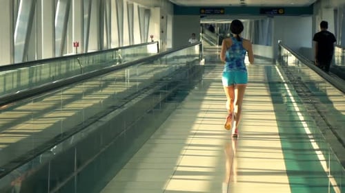 Young Woman Jogging in Tunnel in City, Super 240