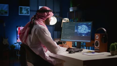 Man Working on AI Project at Computer