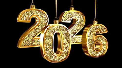 Golden Glitter 2026 New Year Ornament Title