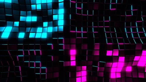 Cyan And Pink Neon Square Grid Background VJ Loop l 4K
