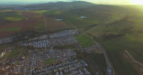 Aerial View of Suburban Community at Sunrise