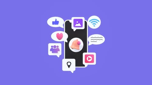 Animated 3D Social Media Notification Icons Around Smartphone