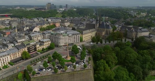 Flying a Drone Over the Historical Center of Luxembourg City in Summer