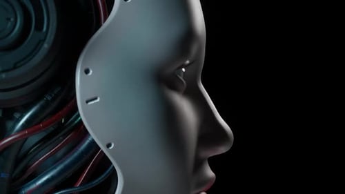 Cyborg Humanoid Robot Head Assembly and Eye Open