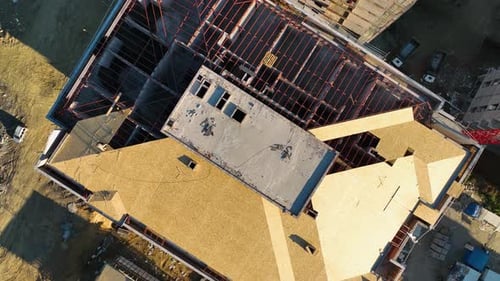 Aerial View of Installation of a TPO Flat Roof