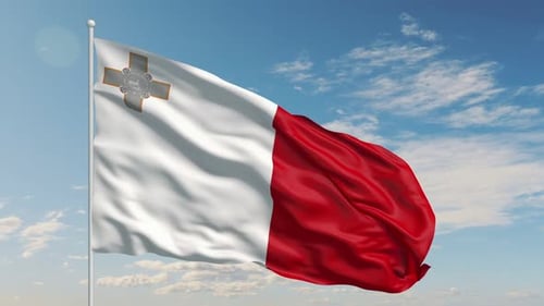 Malta Country Flag Flowing in the Wind with Sky Background