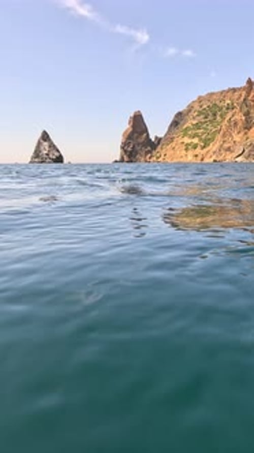 Sea Water Surface Low Angle View From Kayak Camera Flies Over Clear Sea Water Nobody Holiday