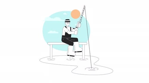 Minimalist Fishing Animation of a Person on a Bench