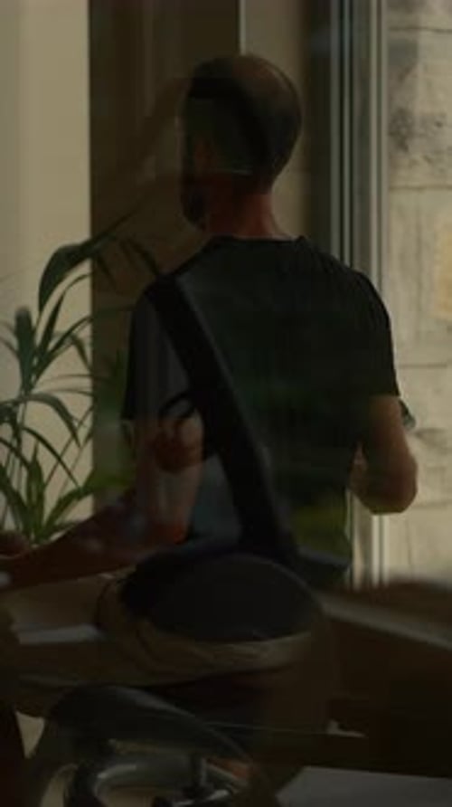 A Contemplative Figure Contrasts with a Soft Interior Background Enhancing Introspection
