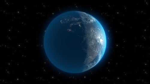 Blue Planet Earth Rotates Environment Nature Night on Starry Back Able to Loop Seamless