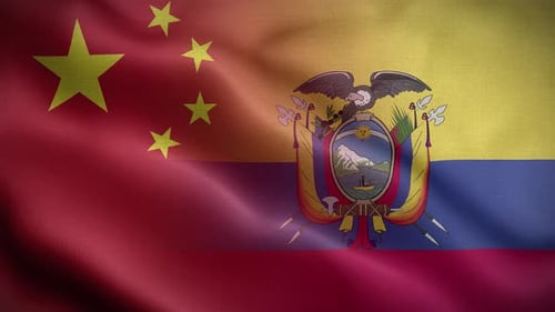 China and Ecuador National Flags Waving Animation