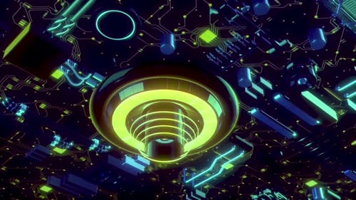 Abstract Circuit Board Animation with Glowing Tech Elements