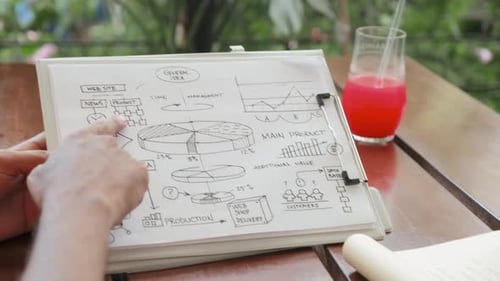 Hands of Coworkers Discussing Business Plan on Paper in Cafe