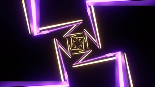 Yellow And Purple Neon Lightning Tunnel Background Vj Loop In 4K
