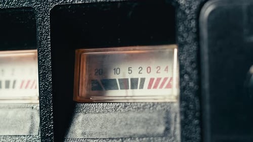 Retro Sound Level Meter Decibel Meter in Studio Vintage Audio Equipment Close Up Magnetic Tape Music