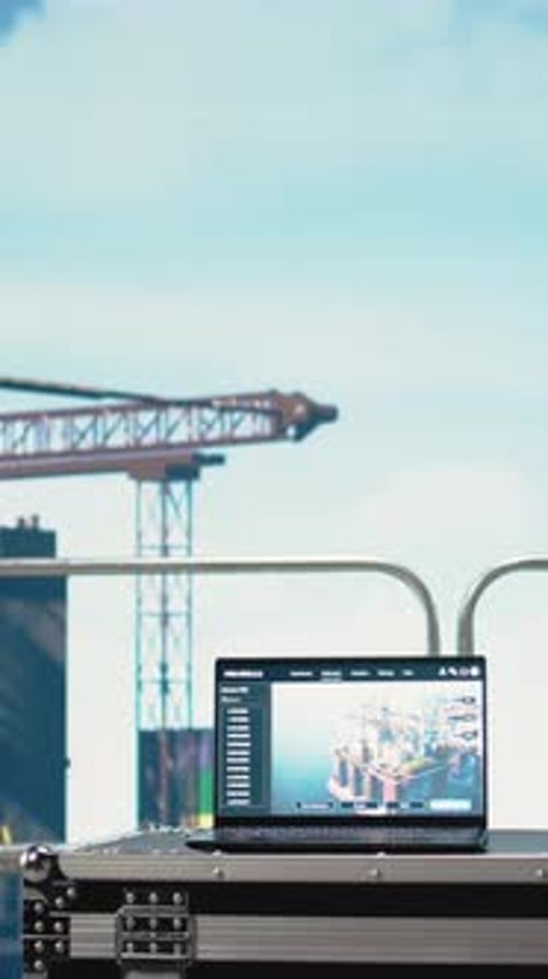 Vertikaler Videolaptop auf einem Bohrschiff mit Dashboard für vorausschauende Wartung