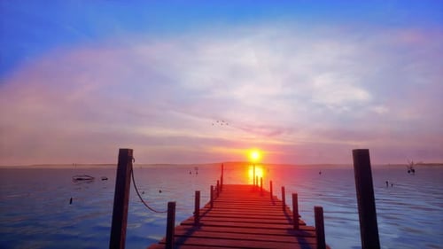 Wooden Jetty On The Lake, Sunset