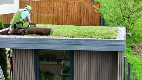 Gardener Performing Green Roof Installation
