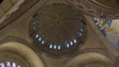 Majestic dome from inside of Church, motion view from bellow