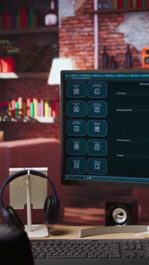 Vertical Video Jib Down Shot of Large Language Model Application on Computer Display