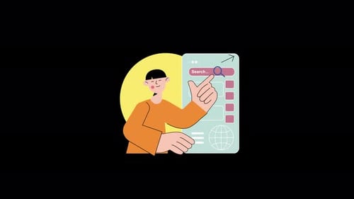 Illustration of a person searching in a digital interface.